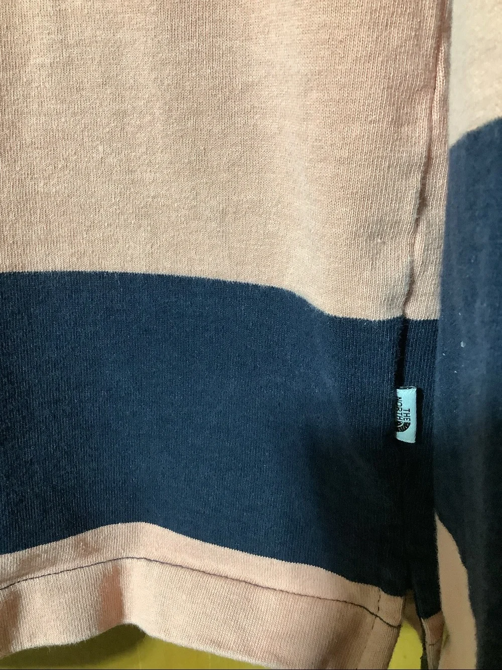 North Face peach and navy striped rugby shirt, size small